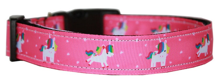 Pink Unicorn Nylon Dog Collar LG